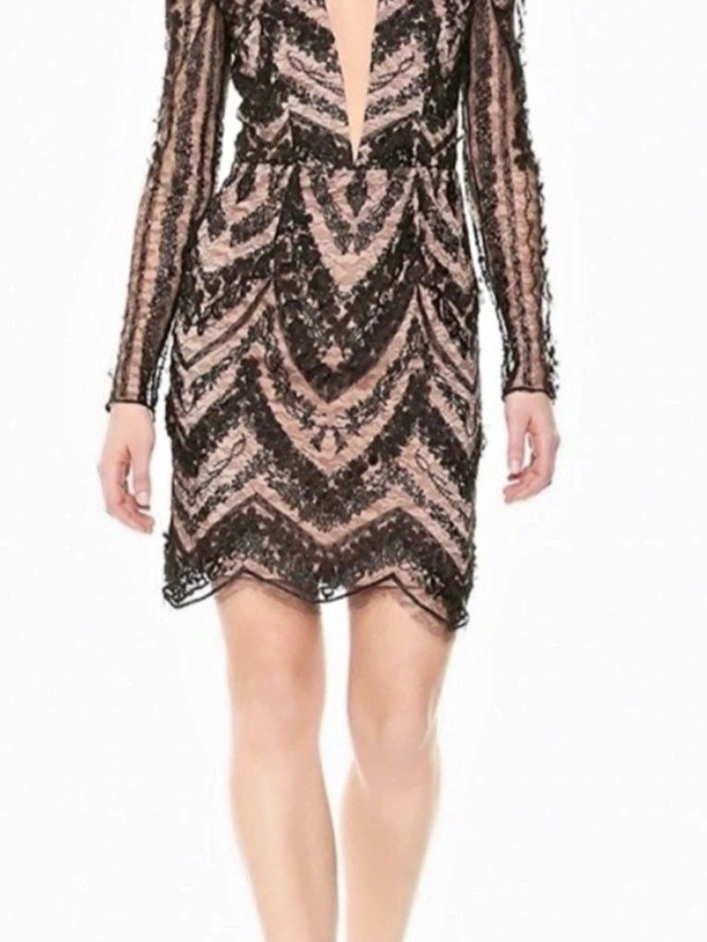 Dress the Population Chante Lace Bodice Long Sleeve Mini Dress Pink & Black